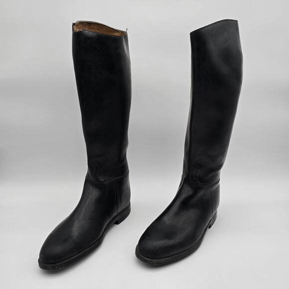 Aigle Boots Womens 9 41 Black Rain Tall Wellie Waterproof Leather Lined Riding - Picture 1 of 14